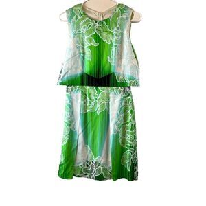 PETER PILOTTO Silk Green White Dress Tropical Orchid Floral Fairy Sz 8 UK (4 US)